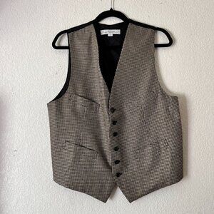 Robert Talbott Protocol Men Medium V-Neck Houndstooth Vest Waistcoat Brown/Black